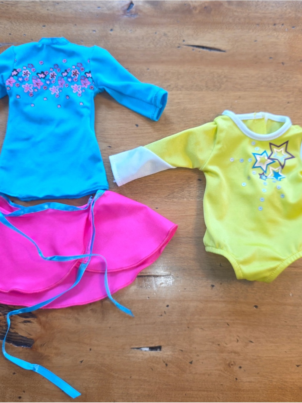 American Girl - Skating clothing Turquoise Top, Pink Skirt & Yellow Bodysuit